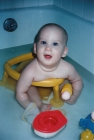 Loren playing with the same tub toys 28 years ago!