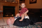Grandpa played with his kids, his grandkids and now he plays with his great grandkid.
