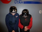 Melinda and Melanie\'s hair came out through the holes on top of their helmets!