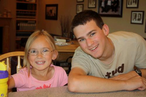 Anna and Elliot waiting for a pancake breakfast Saturday morning.