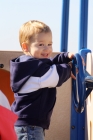 Playing at Lake Michigan in the new BYU sweatshirt grandma sent for him.