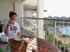 Our first breakfast on our balcony.  Guava juice every morning of course...