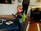 At Grandma Great's for Conference. Doesn't he look darling with his monkey backpack? I'm trying to remember...who gave that to him? :)