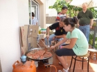 Pere, his daughter Sara and his friend Guillermo making paella for our families.