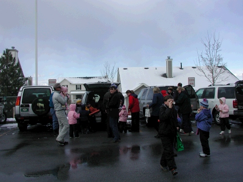 Everyone to the cars for hot chocolate and doughnuts!