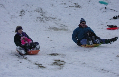 Girls against the boys...
Megan with Bethany and Brian with Benjamin.
The kids liked it so much they covered their faces all the way down!