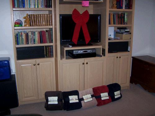 Whoohoo -- finally a digital widescreen TV in the basement!  And new blankets to replace all our old ratty ones!