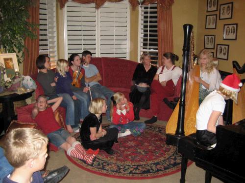 Gathered together in the living room for a little musical program.