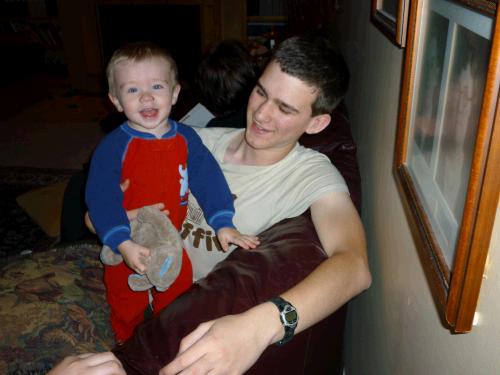 My sister Melinda and her family arrived Christmas night to spend a couple of days with us.  This is their youngest, Daniel who was so happy to finally be out of his carseat. 