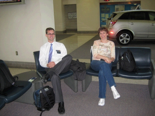 Waiting for our flight at the airport in McAllen.
