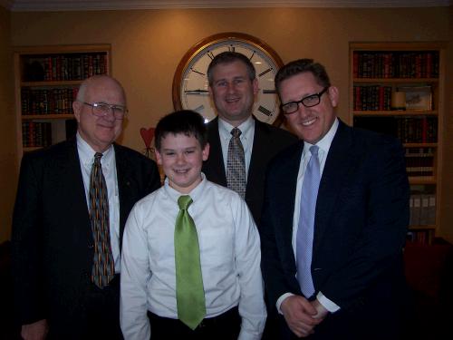 The newest Deacon in the ward with Grandpa Wally, Alan and Doug Waddoups, a member of our Bishopric and our home teacher.