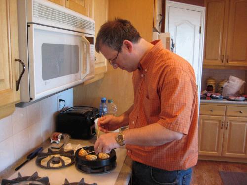 So Saturday morning Alan went to town making aebelskivers for all of us...