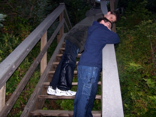 Headed back up to the house to change out of their wet pants!