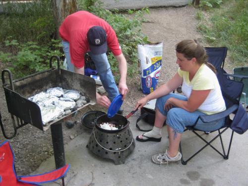 Jared and Cherry working their dutch oven "magic."