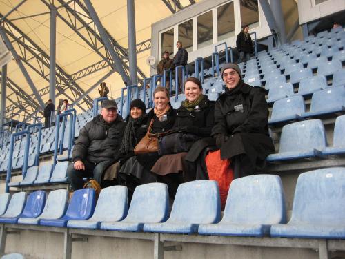 Taking a tour of the new Poznan stadium with Zbigniew (far left.)