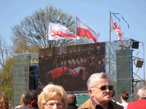 Big screen TVs were set up so everyone could watch the funeral.