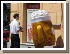 Elder Plumb contacting beer man in Warsaw.  They elders ended up meeting with him and he has a baptismal date!