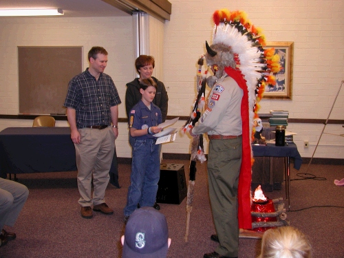Elliot receiving his Arrow of Light certificates