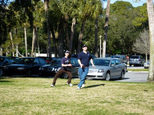 The men folk weren't too much interested in shopping, so while I did a little looking around, they all had a rousing game of frisbee. 