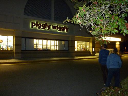 One night we headed out for groceries and discovered a Piggly Wiggly.  Of course we don't have them here in Utah, so the boys and I decided that we each needed a piggly wiggly t-shirt.  That left Alan to go get the groceries while we pondered over sizes and colors.
