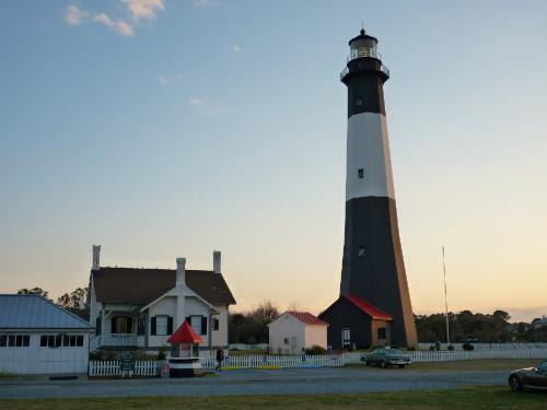 The sun was getting ready to set, making the sky pretty.  This lighthouse was rather inland.  I think I prefer the ones right out on the edge of the coast!