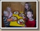 L-R Jackson Crapo, Annalisa Israelsen, Briana Hulme, and Karen Crapo enjoying dinner at the little guys table.... Briana is actually a big girl volunteering to help the little guys, which we really appreciated!