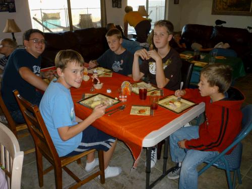 The "boy" cousin table. L to R: Clark, Talmage Morgan, Justin, Parker and Andrew Morgan.