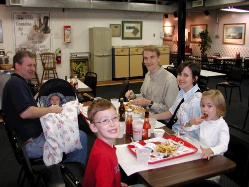 All of us having some fresh fish and chips -- yum...