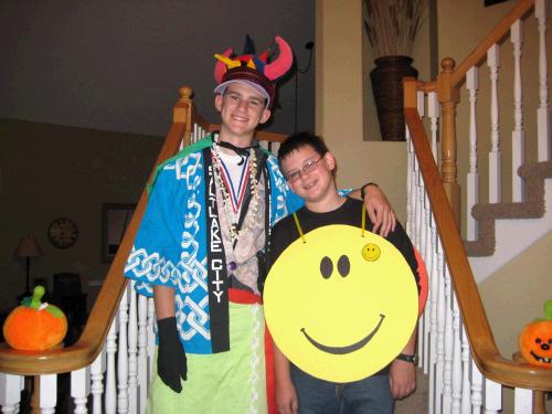 Elliot's costume was offically labeled "Indecision."  It included a little bit of everything we had in the dress up bucket.  Clark wanted to be a smiley face.