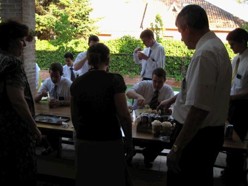 Special day of interviews held at the mission home in July with a barbeque, root beer floats, and 'smores made with Maria crackers.

