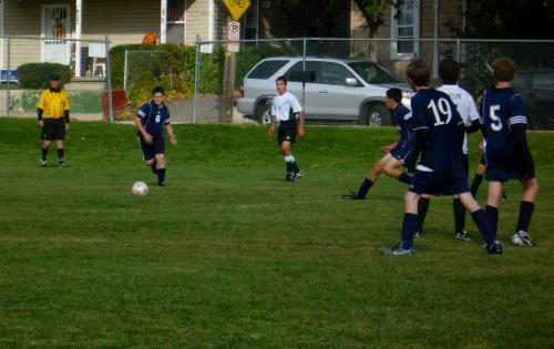 Clark playing as #6 for the Waterford Middle School soccer team.